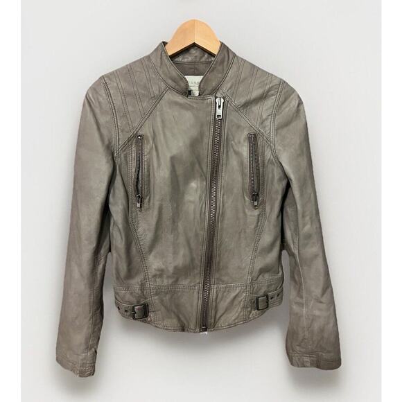 Hinge Gray Leather Full Zip Moto Jacket Small Short Grunge Fitted Biker - Picture 1 of 10